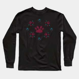 Red an turquoise cat pawprints Long Sleeve T-Shirt